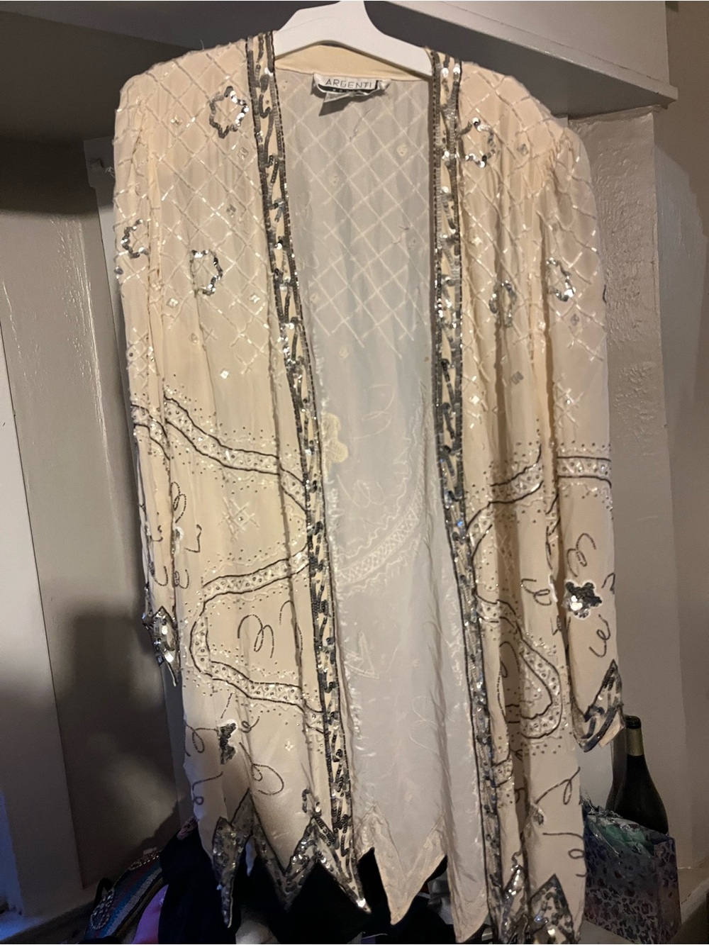 Argentine Ivory Beaded Open-Front Cape Jacket